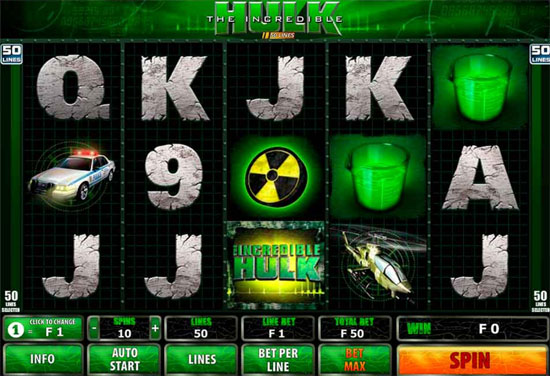 Интерфейс игрового автомата The Incredible Hulk 50 Lines
